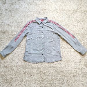Guess Black Red White Striped Collar Blouse Top Sz Small